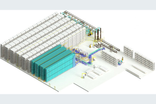Eisenhart Laeppché modernisiert seine Intralogistik am Standort Wilhelmshaven mit einem neuen, von Jungheinrich realisierten Distributionszentrum. Anlass sind steigende Auftragsvolumina und die begrenzte Kapazität der bisherigen manuellen Kommissionierung. Die Anlage umfasst ein automatisiertes Kleinteilelager mit 14.904 Behälterstellplätzen sowie ein automatisiertes Schmalganglager mit 3.870 Palettenstellplätzen – insgesamt 18.774 Stellplätze. (Bildquelle: Visualisierung Eisenhart Laeppché/Jungheinrich)