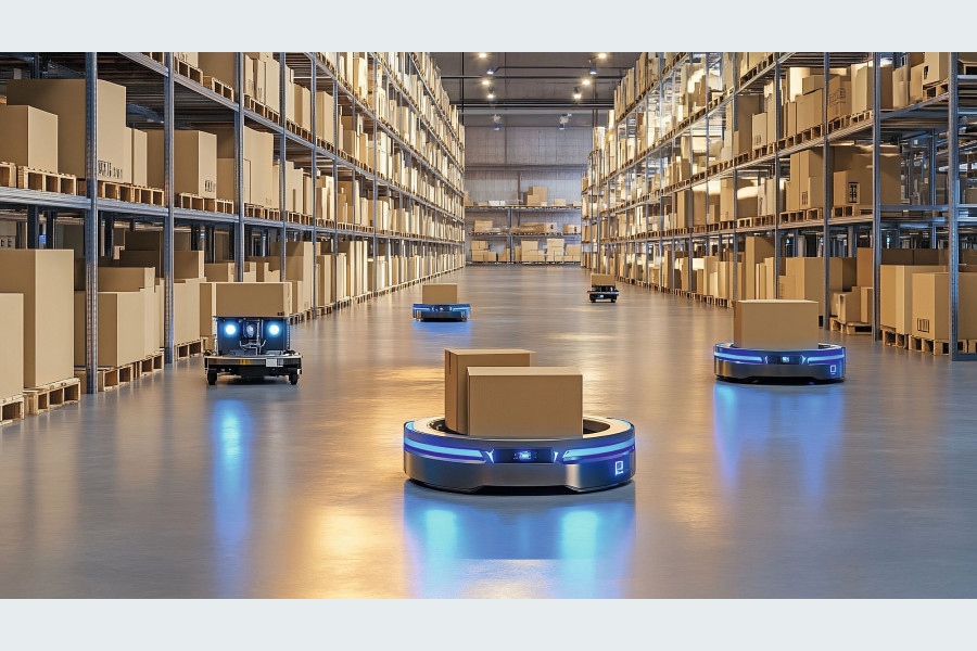 Autonome Mobile Roboter übernehmen repetitive Aufgaben und werden mit Technologien wie Print and Apply sowie sprachgestützter Kommissionierung zu einem weitgehend automatisierten Logistikprozess verknüpft. Bild: Galih/stock.adobe.com