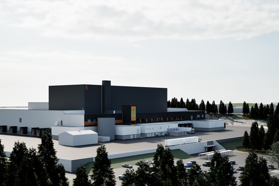 Visualisierung des künftigen Kesko-Logistikzentrums in Nurmijärvi, Finnland. Das Logistikkonzept verbindet automatisierte Lagerbereiche mit manuellen Prozessen und ergonomisch ausgelegten Kommissionierarbeitsplätzen. (Bildquelle: RE-Suunnittelu Oy)