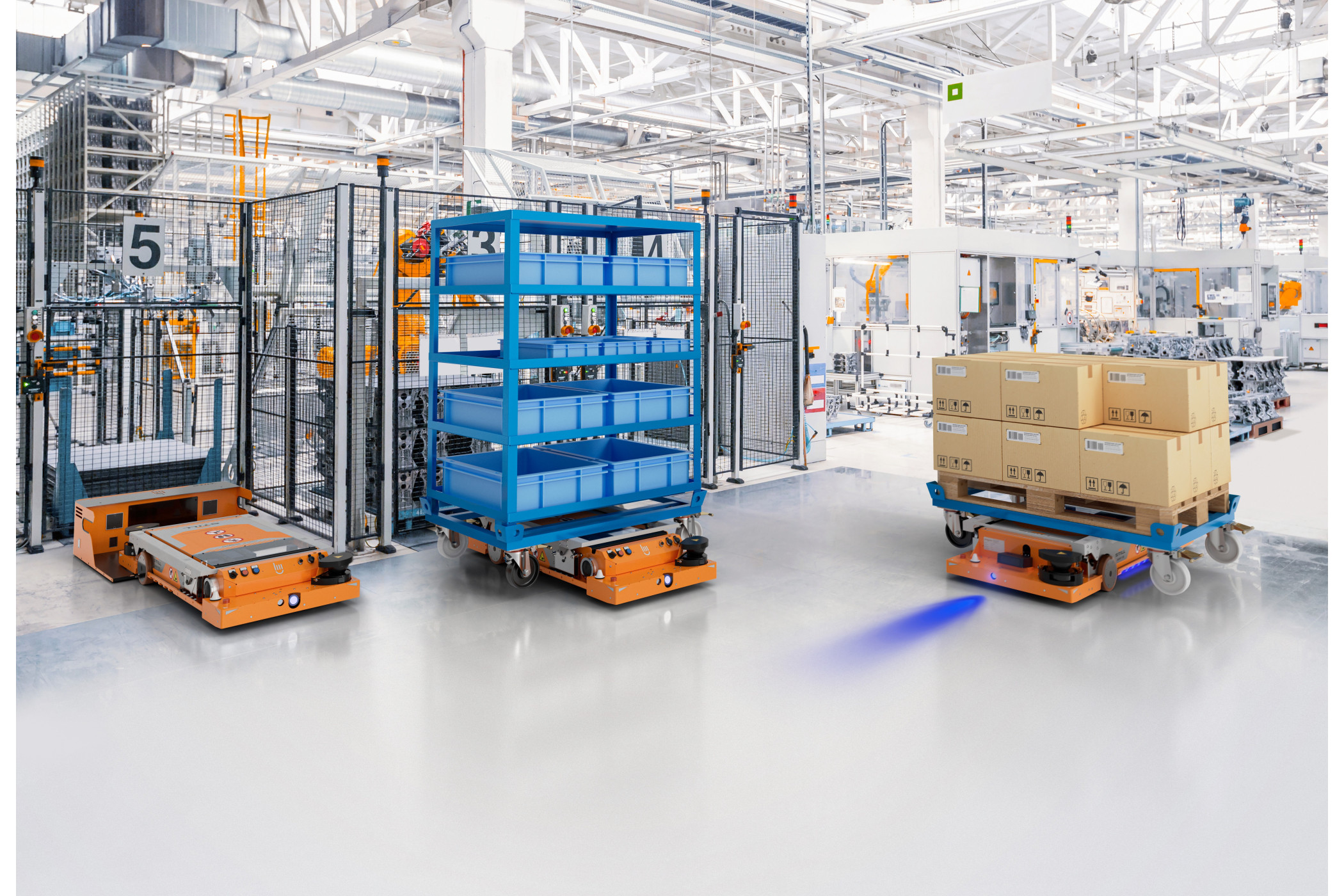 The WCS plans routes, detects faulty items, prevents collisions, organizes the interaction of stationary and mobile systems, thus enabling precise just-in-time production supply. (Source: Still GmbH)