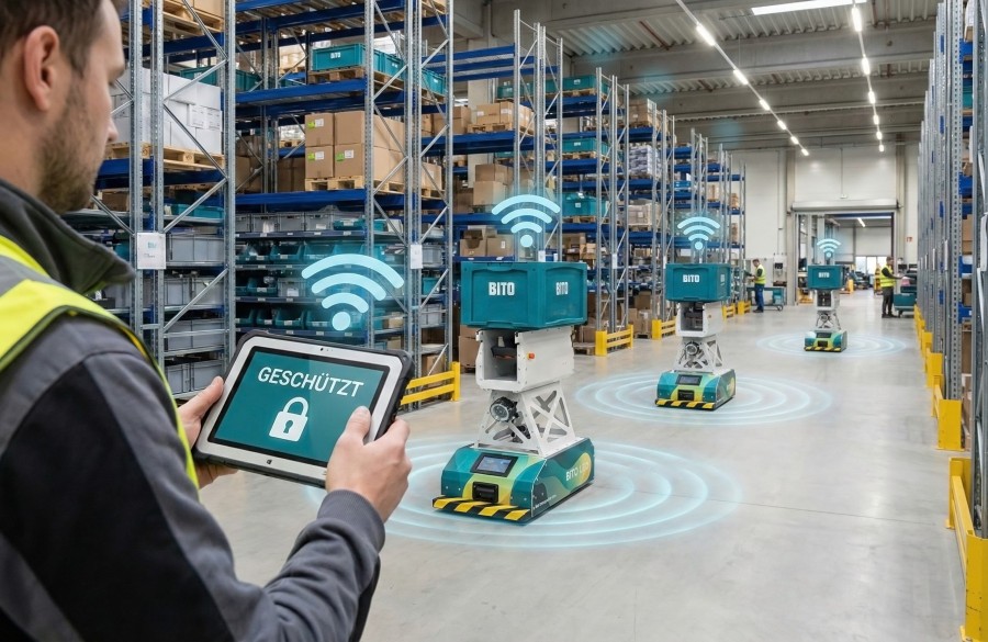 Vom Regal, über den Behälter bis zum innerbetrieblichen Transport lässt sich mit Bito-Lagertechnik der Intralogistikprozess komplett smart digital abbilden und automatisieren. (Bildquelle: Bito-Lagertechnik)